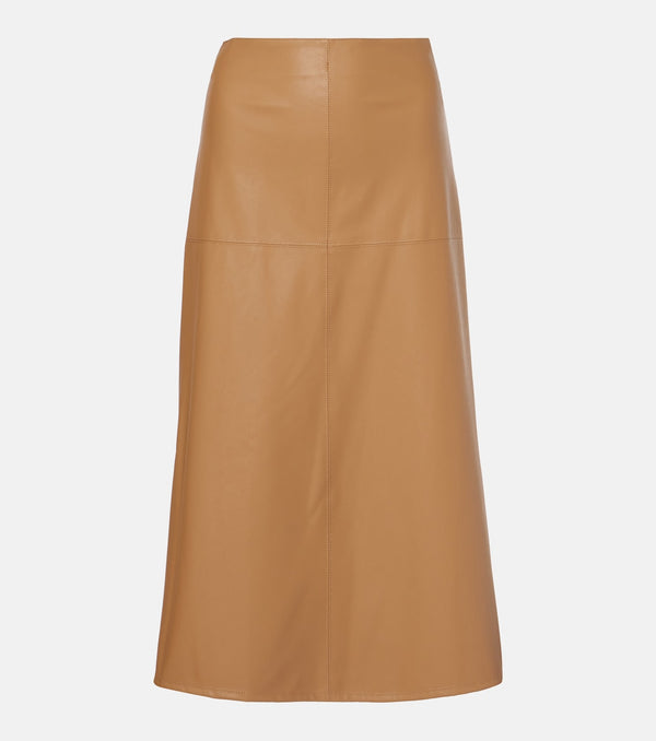 Max Mara Scilli Coated Jersey Midi Skirt in Tobacco