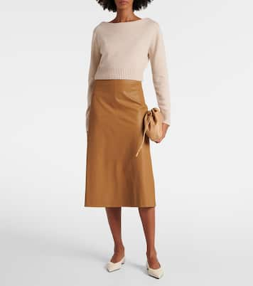 Max Mara Scilli Coated Jersey Midi Skirt in Tobacco