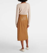 Max Mara Scilli Coated Jersey Midi Skirt in Tobacco