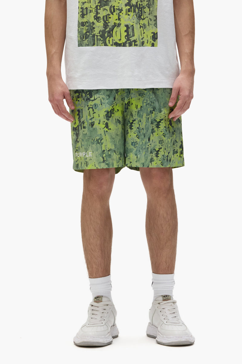 Purple Worn Gothic Camo Swim Shorts