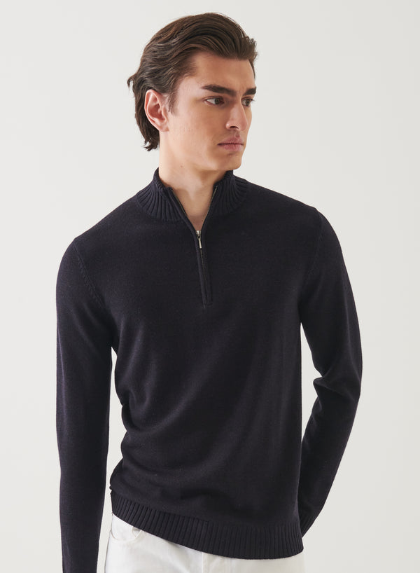 Patrick Assaraf FINE MERINO PLAITED 1/4 ZIP MOCK
