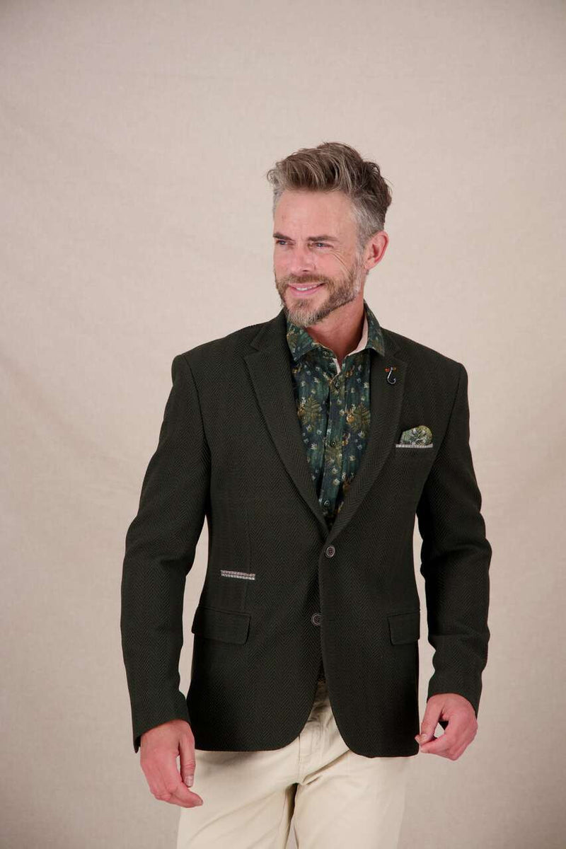 A Fish Named Fred Herringbone Blazer in Dark Green