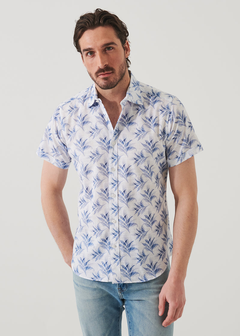 Patrick Assaraf Leaf Pattern Short Sleeve Shirt