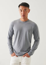 Patrick Assaraf Pima Cotton Stretch Vintage Wash Long Sleeve T-Shirt- Grey Mist