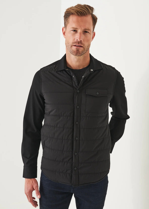 Patrick Assaraf Quilted Black Snap Front Shirt Jacket