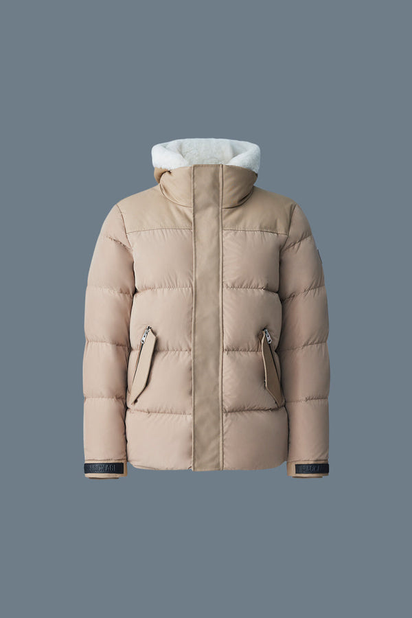 Mackage Mens Riley Classic Down Jacket with Removable Shearling Bib