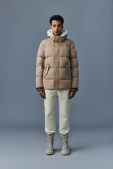 Mackage Mens Riley Classic Down Jacket with Removable Shearling Bib