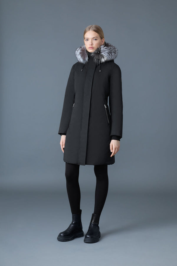 MACKAGE SHILOH-X 2-in-1 fitted down coat with removable bib and silver fox fur