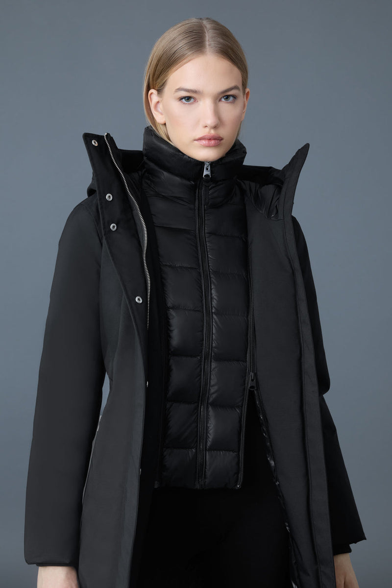 MACKAGE SHILOH-X 2-in-1 fitted down coat with removable bib and silver fox fur