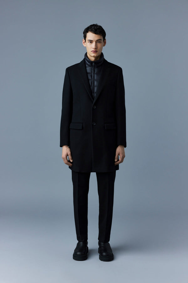 Mackage Skai Black Double-Face Wool Top Coat with Removable Down Liner