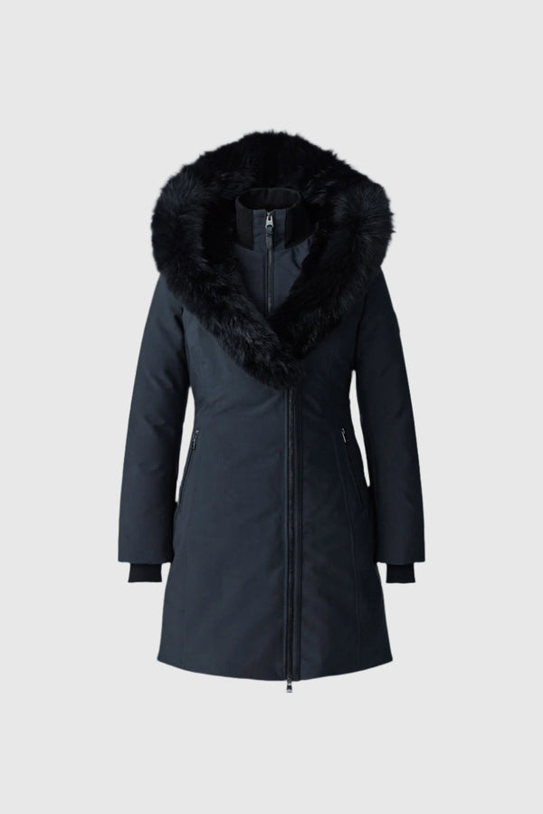 MACKAGE TRISH-BX Powder Touch down coat with blue fox fur Signature Mackage Collar