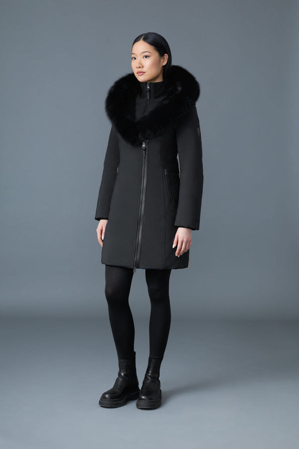 MACKAGE TRISH-BX Powder Touch down coat with blue fox fur Signature Mackage Collar