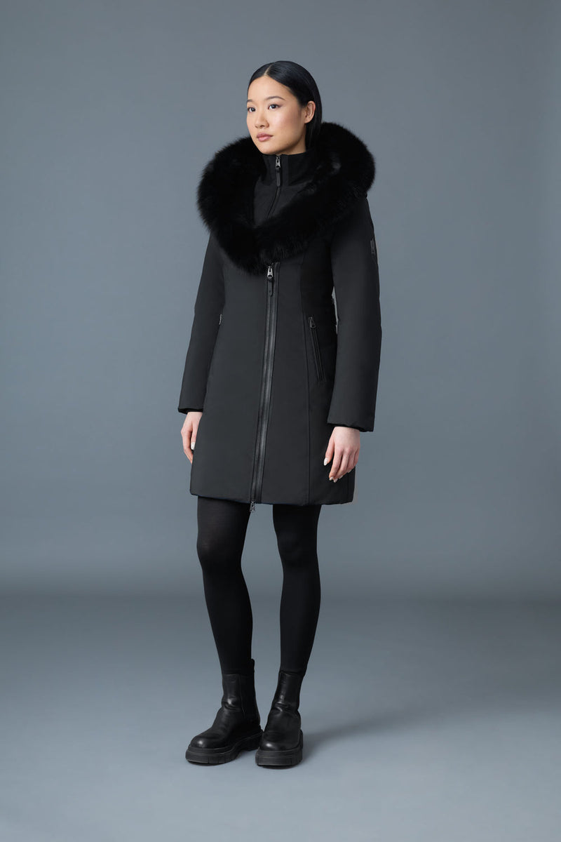 MACKAGE TRISH-BX Powder Touch down coat with blue fox fur Signature Mackage Collar