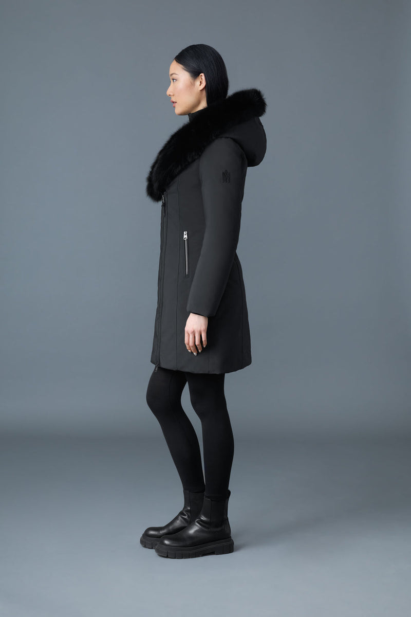 MACKAGE TRISH-BX Powder Touch down coat with blue fox fur Signature Mackage Collar