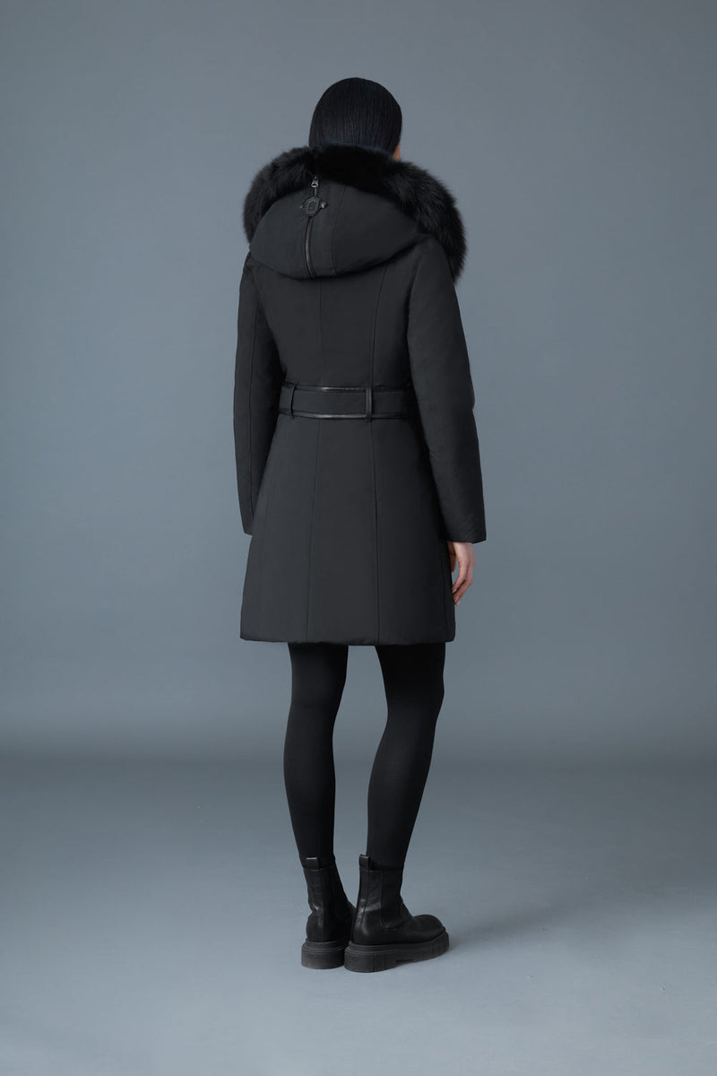 MACKAGE TRISH-BX Powder Touch down coat with blue fox fur Signature Mackage Collar
