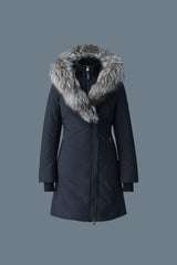 Mackage Womens Trish Powder Touch Down Coat with Silver Fur Signature Mackage Collar