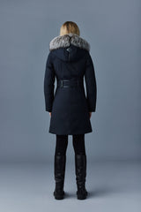 Mackage Womens Trish Powder Touch Down Coat with Silver Fur Signature Mackage Collar