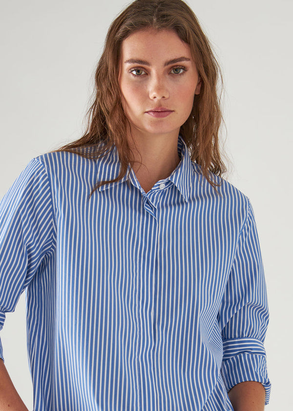 Patrick Assaraf Womens Cotton Stretch Striped Shirt