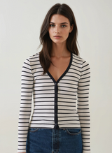 Patrick Assaraf Modal Cotton Stripe Rib Cardigan