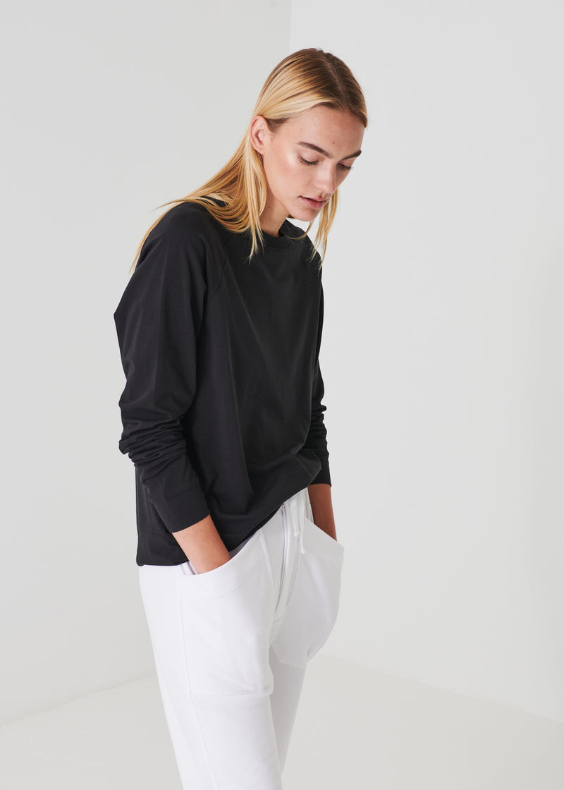 Patrick Assaraf Pima Cotton Stretch Oversized Ranglin Sweatshirt - Black