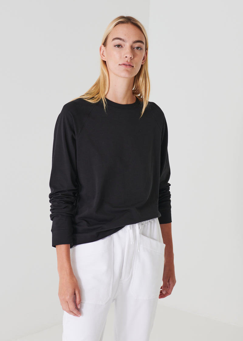 Patrick Assaraf Pima Cotton Stretch Oversized Ranglin Sweatshirt - Black