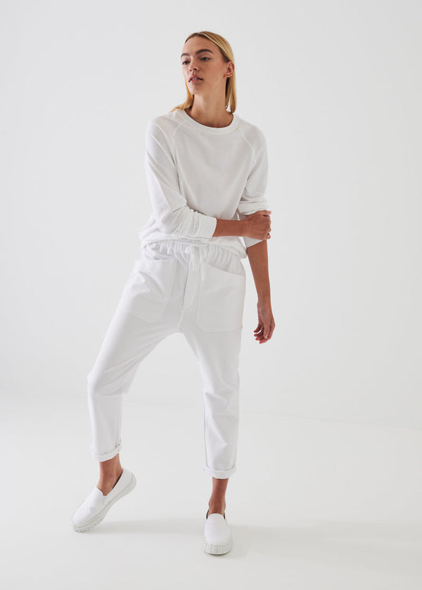 Patrick Assaraf Pima Cotton Stretch Oversized Ranglin Sweatshirt - White