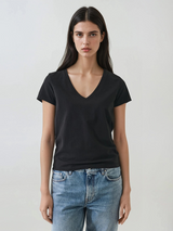 Patrick Assaraf Short Sleeve Iconic V-Neck Stretch Tee