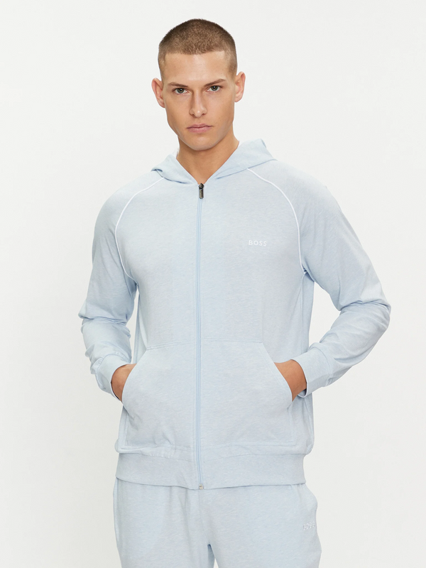 Boss Zip-Up Hoodie in Stretch Cotton Contrast Logo