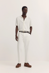 Bugatti Knitted polo shirt with full-length button placket and polo collar in ecru