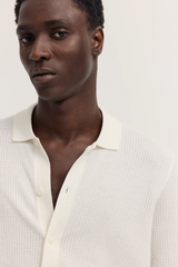 Bugatti Knitted polo shirt with full-length button placket and polo collar in ecru