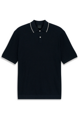Bugatti Knitted Polo Shirt with Structure and Classic Collar in Navy