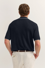 Bugatti Knitted Polo Shirt with Structure and Classic Collar in Navy
