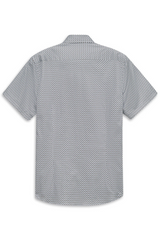 Striped short-sleeved shirt with button-down collar and modern cut