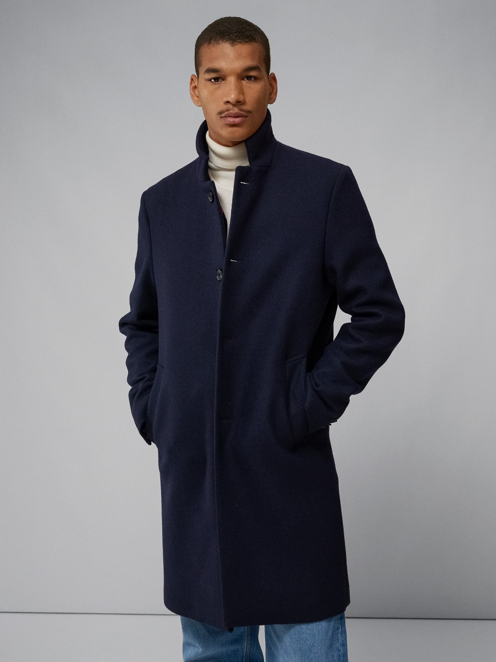 Light Melton Shawl Collar Coat サイズ1 NAVY J. Lindeberg Holger Melton JL Navy Coat – Faded Soul