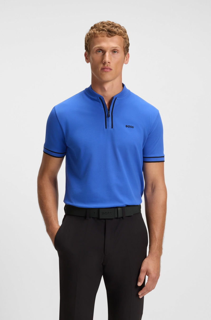 BOSS Embossed belt in Italian leather with plaque buckle