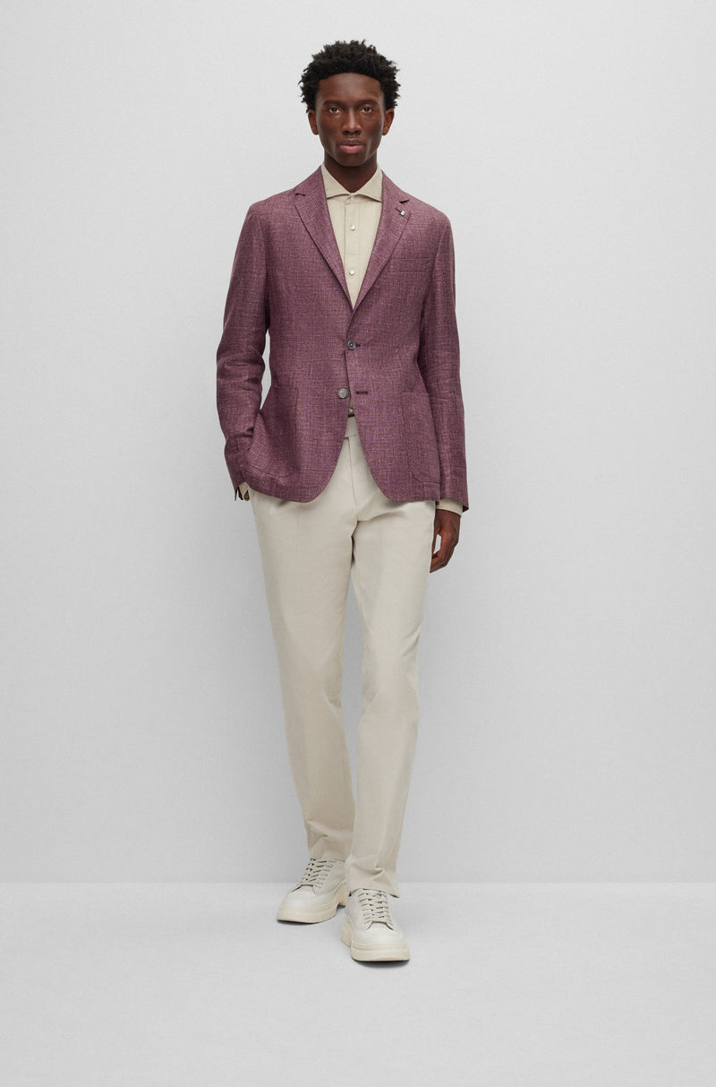 BOSS Slim-Fit Patterned Linen Jacket in Virgin Wool