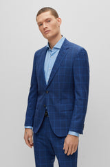 BOSS Slim-Fit Blue Check Patterned Suit in Virgin Wool