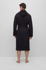 Boss Hooded Dress Gown with Stripe belt in Black