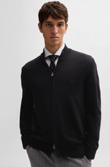 Boss Knitted Zip-Up Cardigan in Cotton with Embroidered Logo