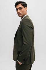 BOSS Slim Fit Suit in Wrinkle-Resistant Stretch Wool in Dark Green