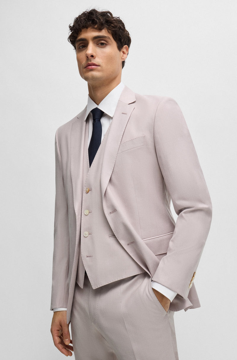 Boss SLIM-FIT Light Pink Suit In a Melange Wool Blend
