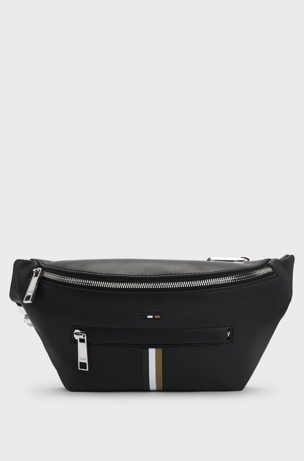 Boss Faux-Leather Belt Bag with Signature Stripe