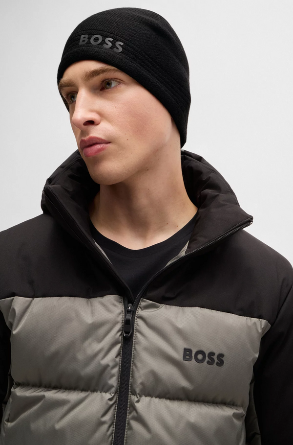 Boss Logo Beanie in Wool Blend Jacquard