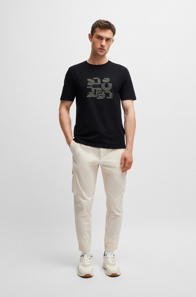 Boss Cotton Jersey T-shirt with Typographic Artwork