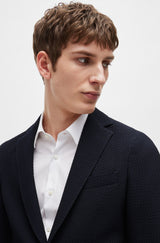 BOSS Slim-Fit Jacket in Wool-Blend Seersucker Fabric