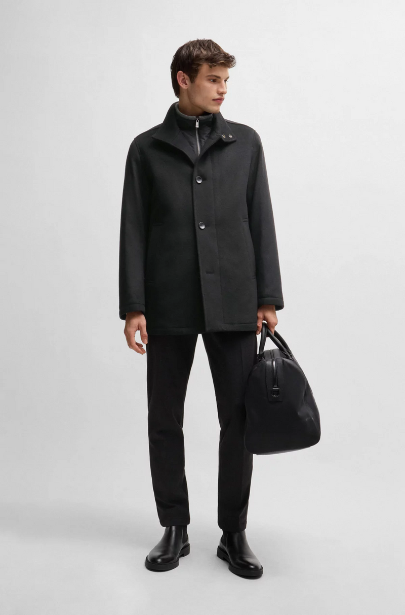 Boss Relaxed-Fit Short Coat in Virgin Wool and Cashmere