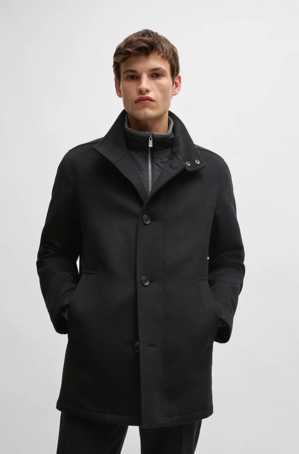 Boss Relaxed-Fit Short Coat in Virgin Wool and Cashmere