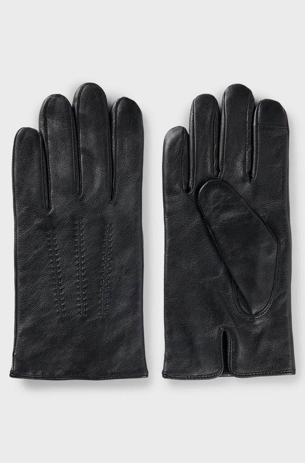 Touchscreen-friendly gloves in leather with metallic logo lettering
