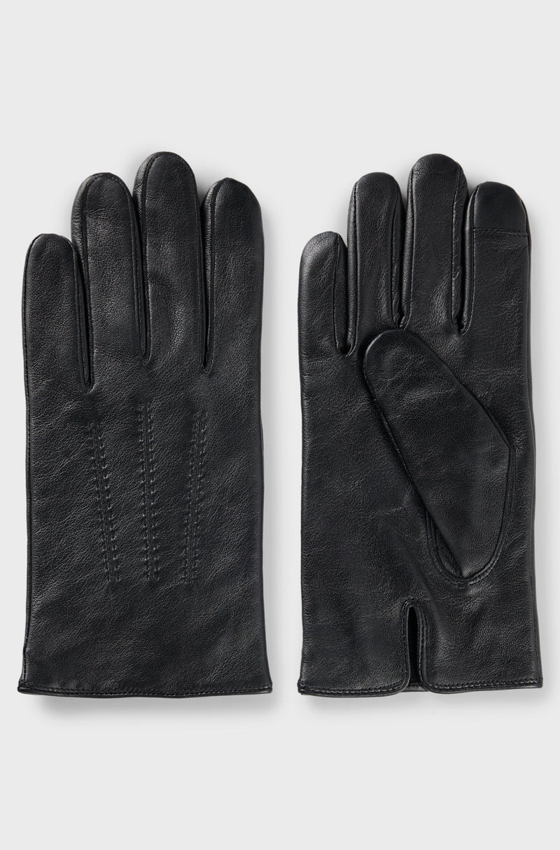 Touchscreen-friendly gloves in leather with metallic logo lettering