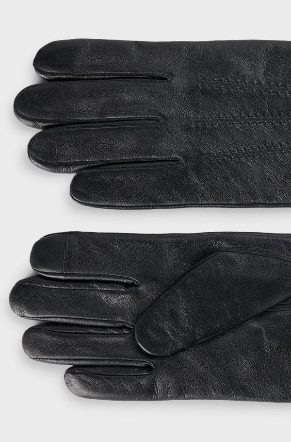 Touchscreen-friendly gloves in leather with metallic logo lettering